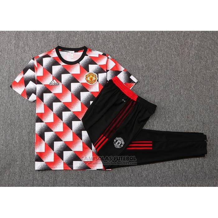 Fato de Treino Manchester United Manga Curta 2022-2023 Preto Y Vermelho